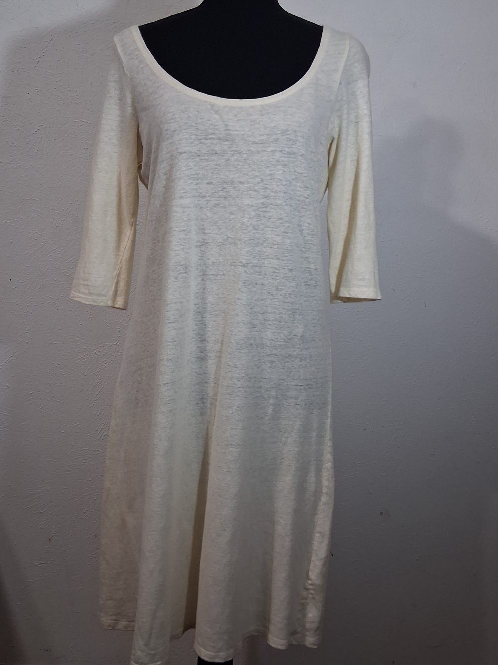Eileen Fisher Linen Ivory Scoop-Neck  Dress